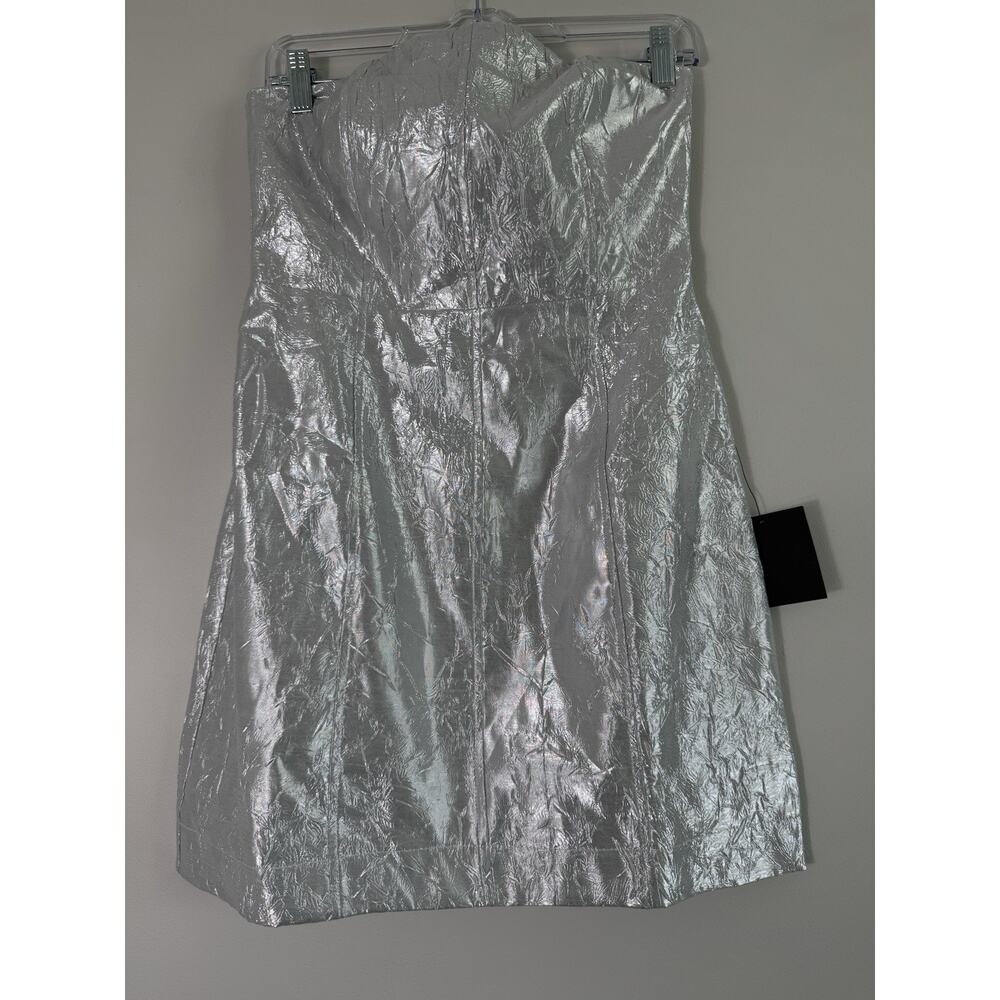 NWT Lulus Party Poise Textured Strapless Bodycon Mini Dress in Silver Size S - Picture 2 of 11
